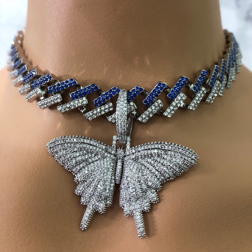 Blue butterfly Cuban chain ,miami Cuban necklace - Picture 2 of 5
